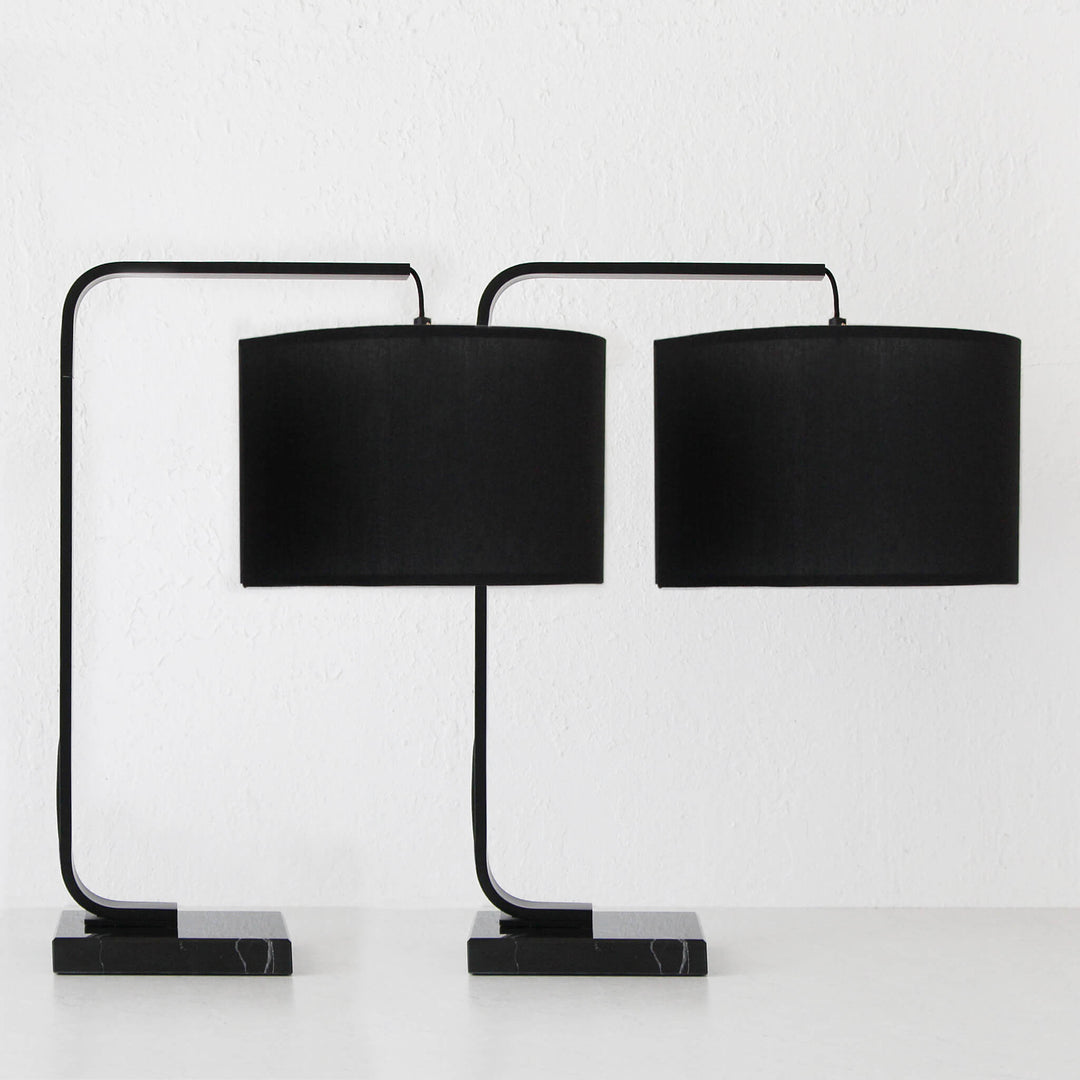 ARC NINETY SQUARE TABLE LAMP  |  BLACK + BLACK MARBLE BASE  |  BUNDLE X 2