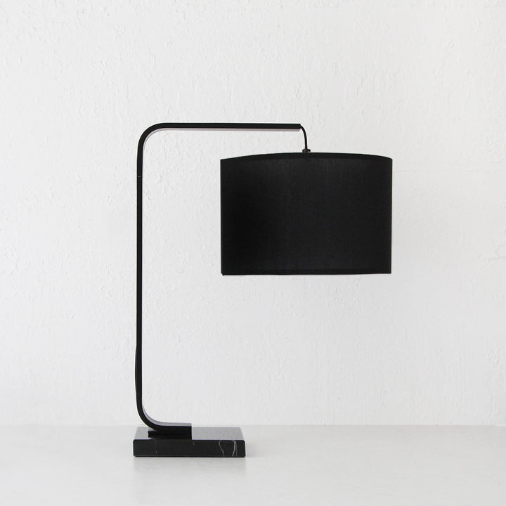 ARC NINETY SQUARE TABLE LAMP  |  BLACK + BLACK MARBLE BASE