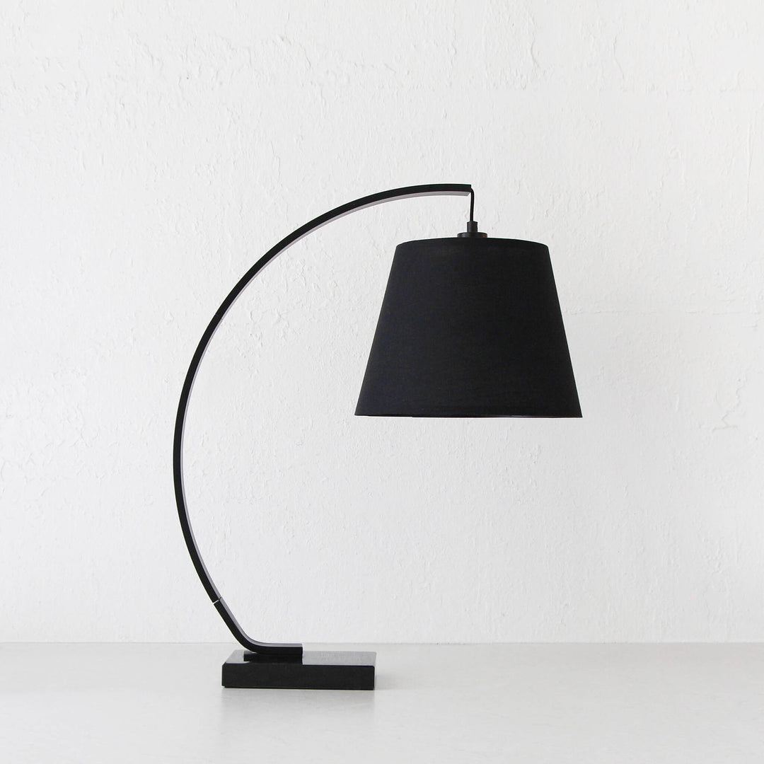 ARC EIGHTY CURVE TABLE LAMP  |  BLACK + BLACK MARBLE BASE