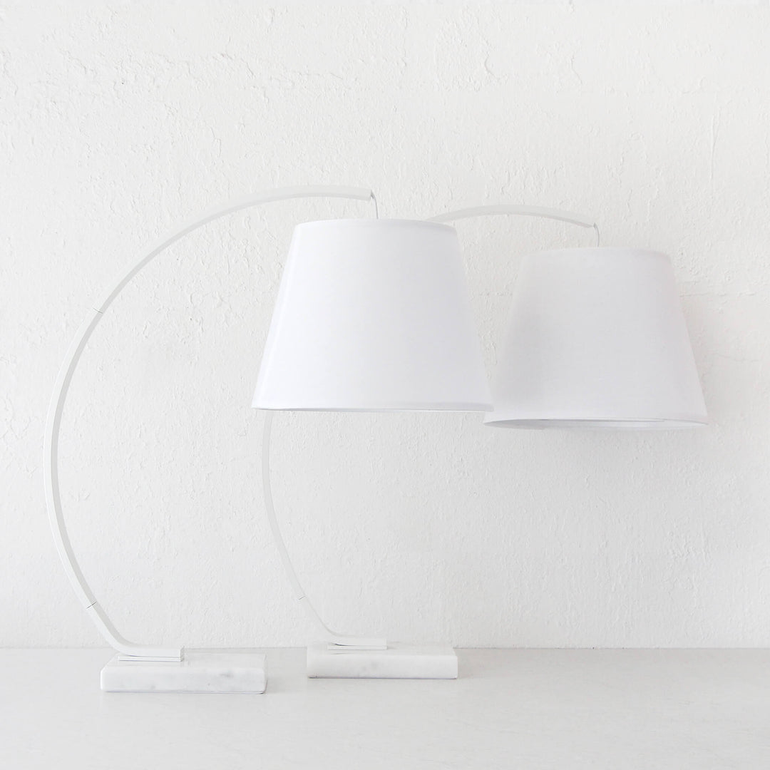 ARC EIGHTY CURVE TABLE LAMP  |  WHITE + WHITE MARBLE BASE  |  BUNDLE X2