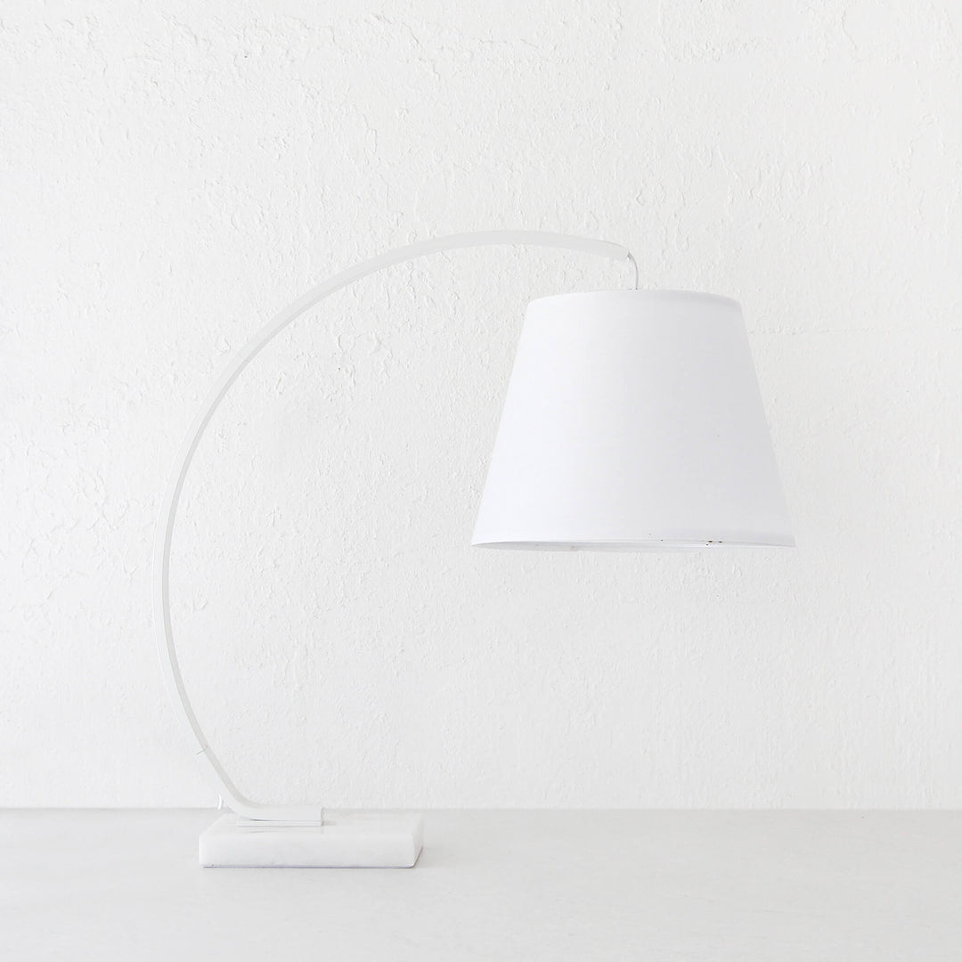 ARC EIGHTY CURVE TABLE LAMP  |  WHITE + WHITE MARBLE BASE