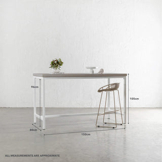 ARIA CONCRETE GRANITE BAR TABLE | 150CM | SAHARA CIMENT + WHITE FRAME | MEASUREMENTS
