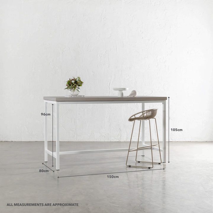 ARIA CONCRETE GRANITE BAR TABLE | 150CM | SAHARA CIMENT + WHITE FRAME | MEASUREMENTS