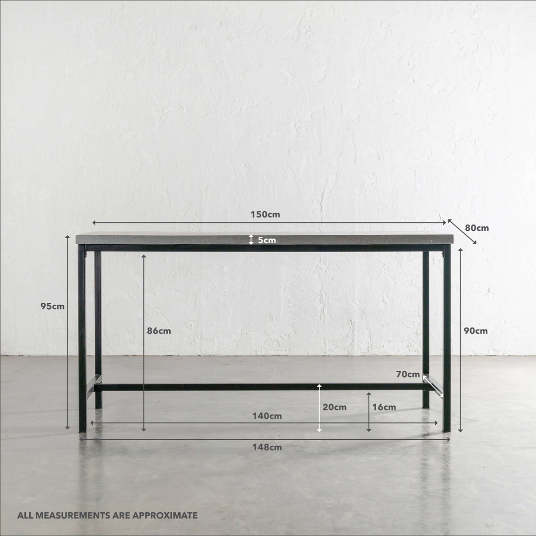 ARIA CONCRETE GRANITE BAR TABLE | 150CM | ZINC ASH | MEASUREMENTS