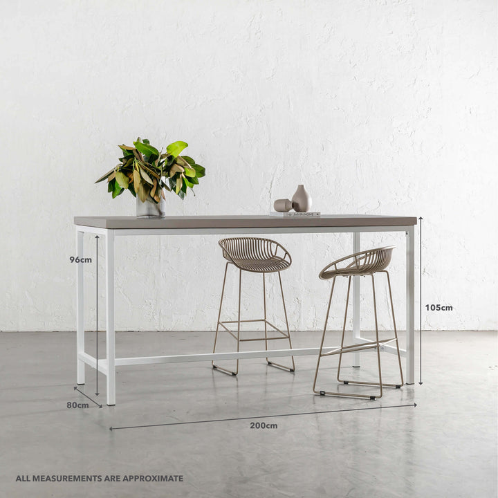 ARIA CONCRETE GRANITE BAR TABLE | 200CM | SAHARA CIMENT + WHITE FRAME | MEASUREMENTS