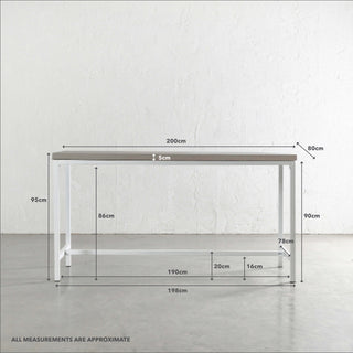 ARIA CONCRETE GRANITE BAR TABLE | 200CM | SAHARA CIMENT + WHITE FRAME | MEASUREMENTS