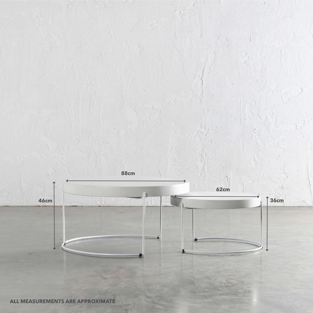 ARIA CONCRETE GRANITE COFFEE TABLE BUNDLE  |  2 x COFFEE TABLES   |  ROUND  |  BIANCO CIMENT | MEASUREMENTS