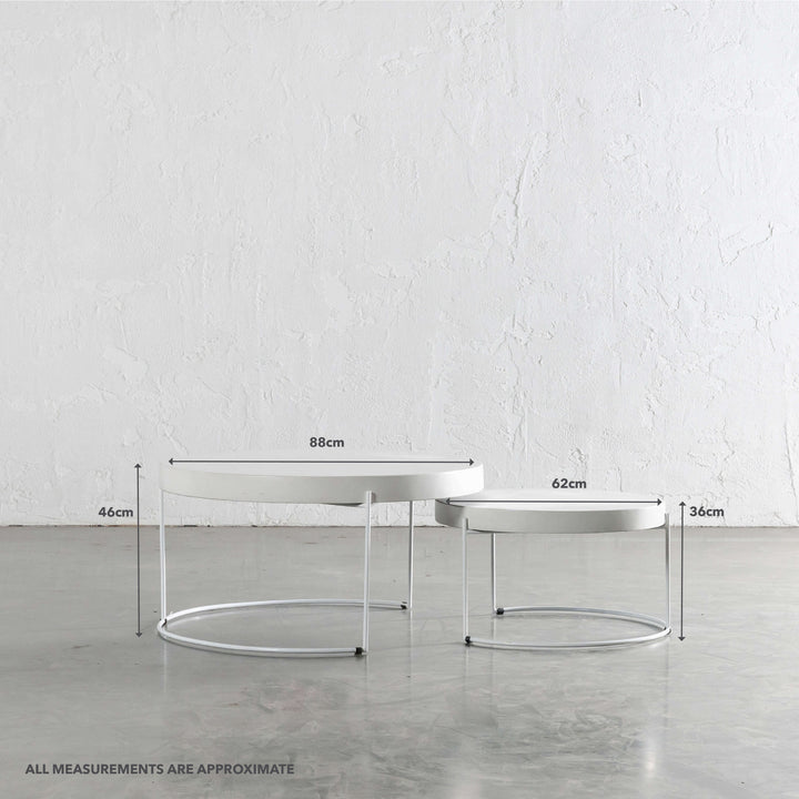 ARIA CONCRETE GRANITE COFFEE TABLE BUNDLE  |  2 x COFFEE TABLES   |  ROUND  |  BIANCO CIMENT | MEASUREMENTS