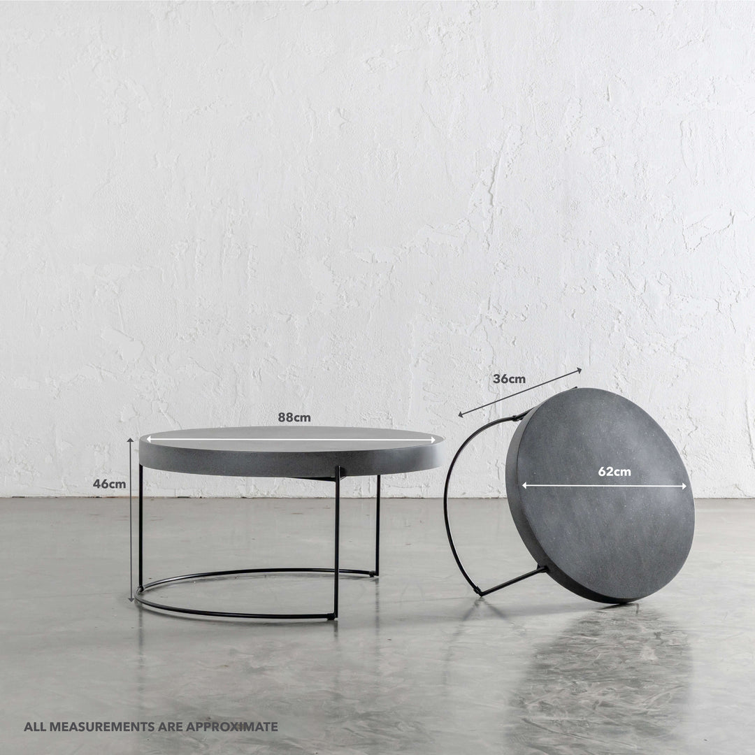 ARIA CONCRETE GRANITE COFFEE TABLE BUNDLE | 2 x COFFEE TABLES | ROUND | CLASSIC MID GREY | MEASUREMENTS