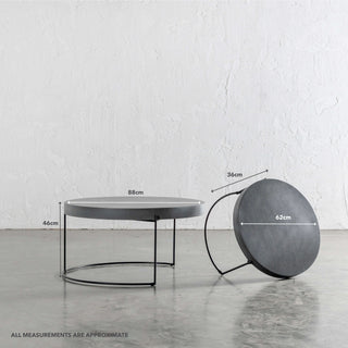 ARIA CONCRETE GRANITE COFFEE TABLE BUNDLE | 2 x COFFEE TABLES | ROUND | CLASSIC MID GREY | MEASUREMENTS