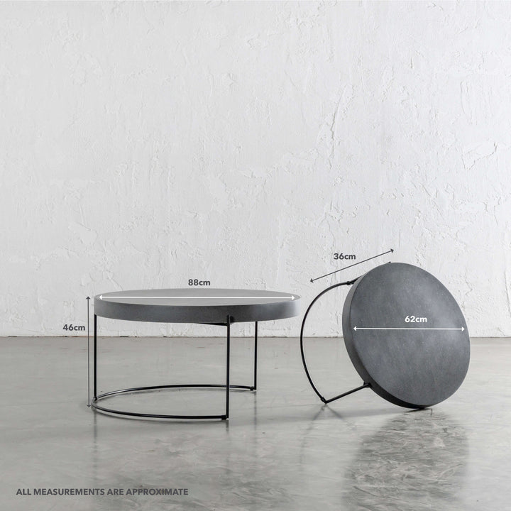ARIA CONCRETE GRANITE COFFEE TABLE BUNDLE | 2 x COFFEE TABLES | ROUND | CLASSIC MID GREY | MEASUREMENTS