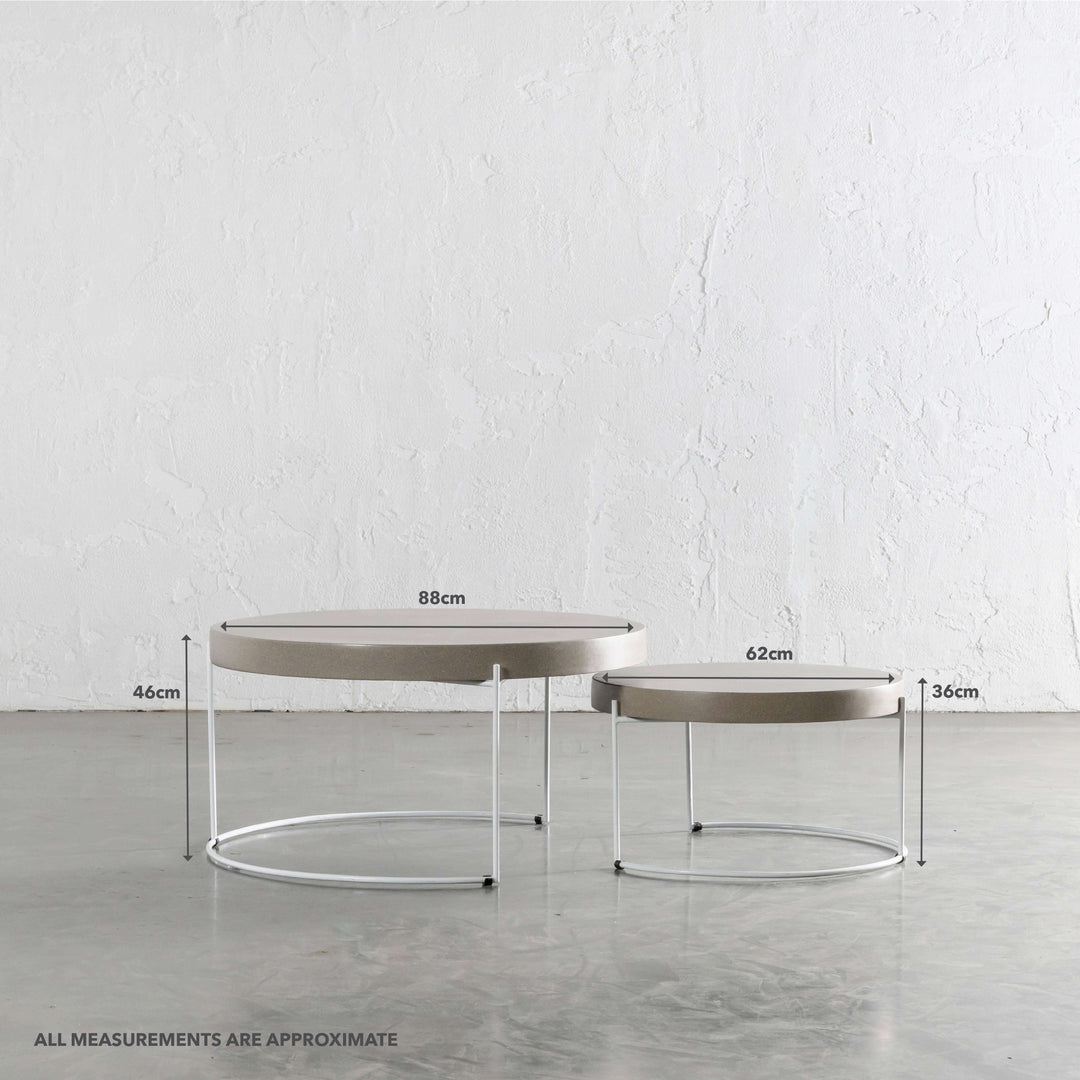ARIA CONCRETE GRANITE COFFEE TABLE BUNDLE | 2 x COFFEE TABLES | ROUND | SAHARA CIMENT | MEASUREMENTS