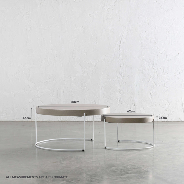 ARIA CONCRETE GRANITE COFFEE TABLE BUNDLE | 2 x COFFEE TABLES | ROUND | SAHARA CIMENT | MEASUREMENTS