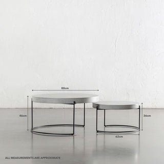 ARIA CONCRETE GRANITE COFFEE TABLE BUNDLE | 2 x COFFEE TABLES | ROUND | ZINC ASH | MEASUREMENTS