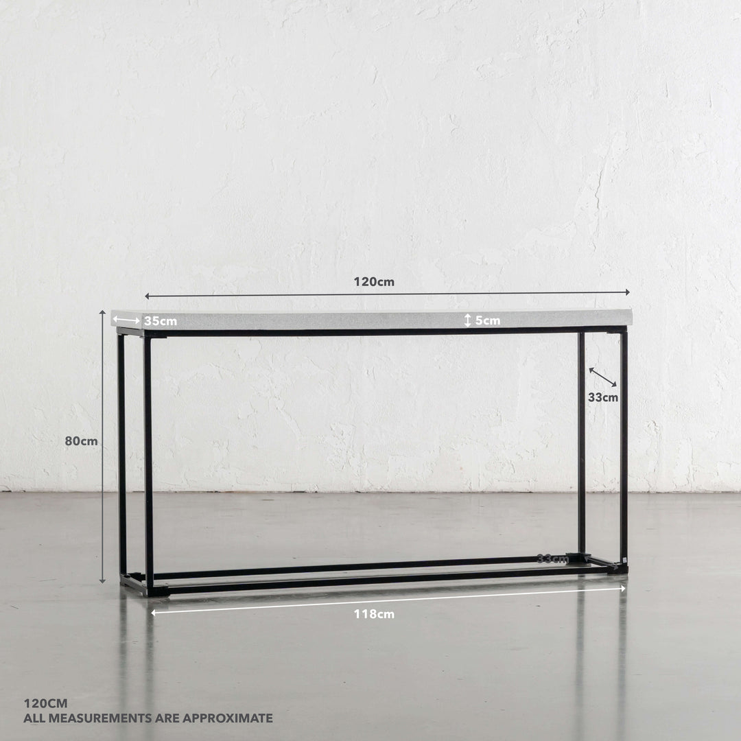 ARIA CONCRETE GRANITE CONSOLE TABLE | 120CM  | BIANCO CIMENT | MEASUREMENTS