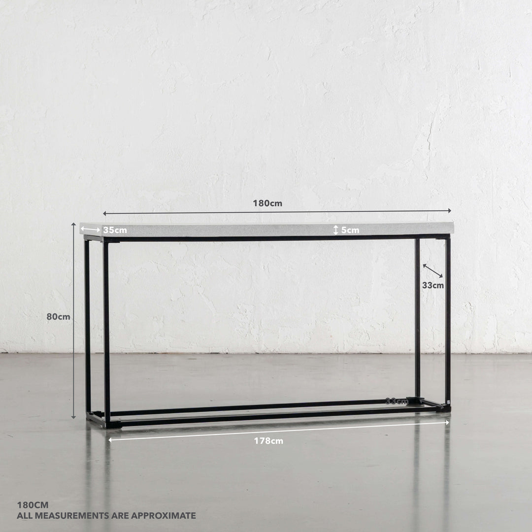 ARIA CONCRETE GRANITE CONSOLE TABLE | 180CM  | BIANCO CIMENT | MEASUREMENTS