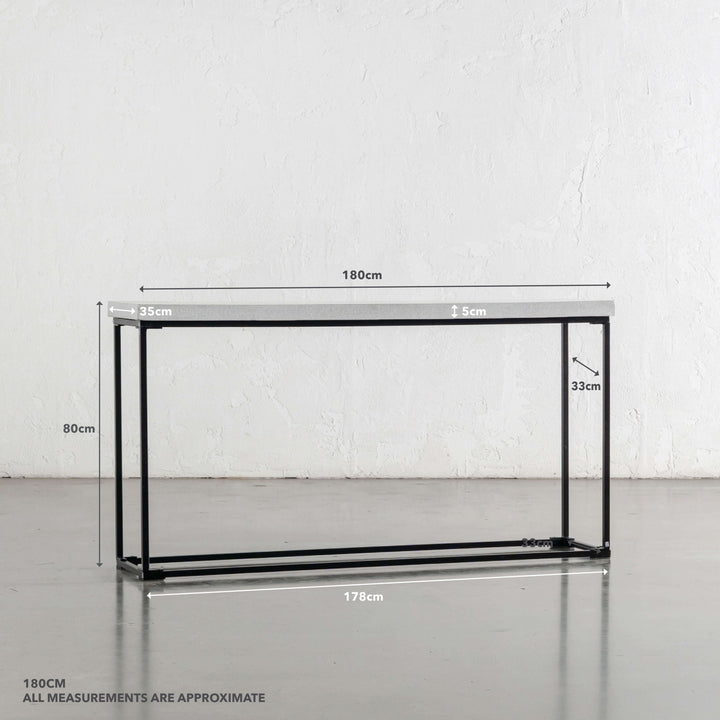 ARIA CONCRETE GRANITE CONSOLE TABLE | 180CM  | BIANCO CIMENT | MEASUREMENTS