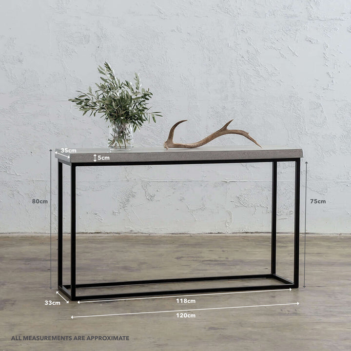 ARIA CONCRETE GRANITE CONSOLE TABLE | 120CM | ZINC ASH | MEASUREMENTS