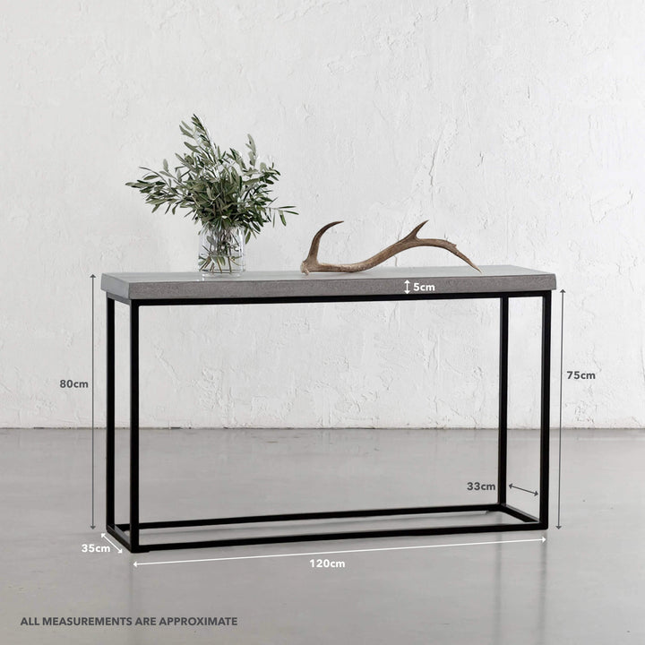 ARIA CONCRETE GRANITE CONSOLE TABLE | 120CM | ZINC ASH | MEASUREMENTS