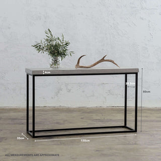 ARIA CONCRETE GRANITE CONSOLE TABLE | 150CM | ZINC ASH | MEASUREMENTS
