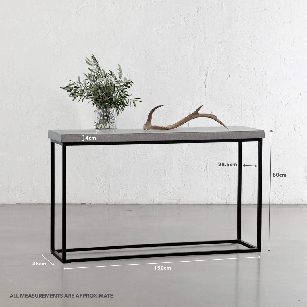 ARIA CONCRETE GRANITE CONSOLE TABLE | 150CM | ZINC ASH | MEASUREMENTS