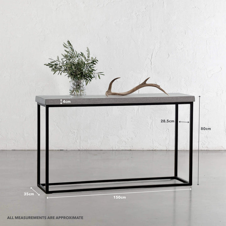 ARIA CONCRETE GRANITE CONSOLE TABLE | 150CM | ZINC ASH | MEASUREMENTS