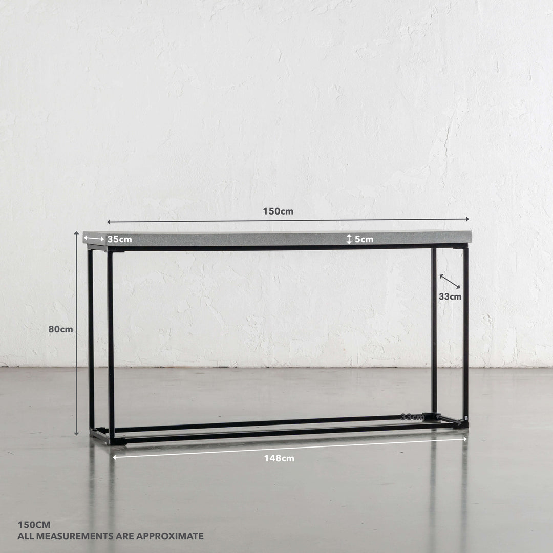 ARIA CONCRETE GRANITE CONSOLE TABLE | 150CM | ZINC ASH | MEASUREMENTS