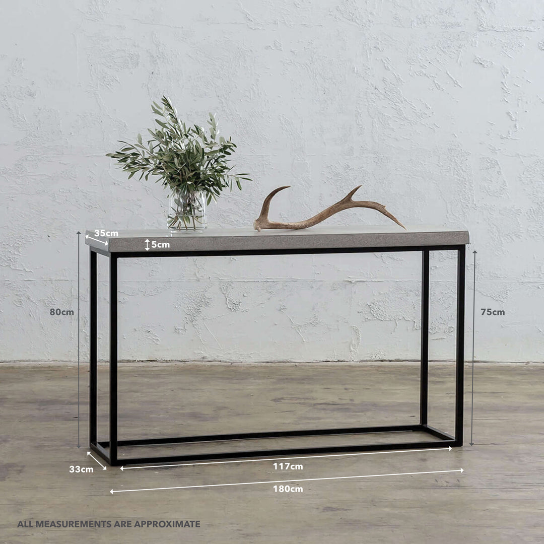 ARIA CONCRETE GRANITE CONSOLE TABLE | 180CM | ZINC ASH | MEASUREMENTS