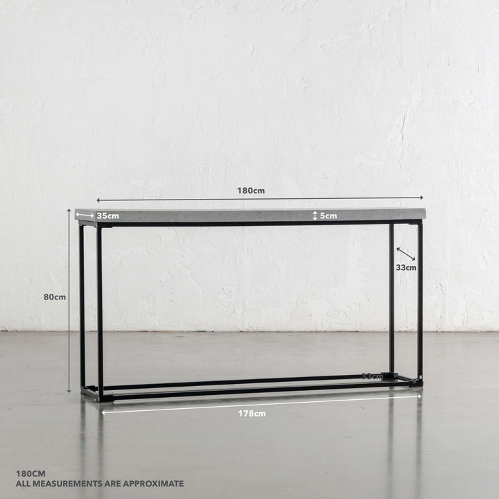ARIA CONCRETE GRANITE CONSOLE TABLE | 180CM | ZINC ASH | MEASUREMENTS