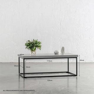 ARIA CONCRETE GRANITE RECTANGLE COFFEE TABLE | ZINC ASH | MEASUREMENTS