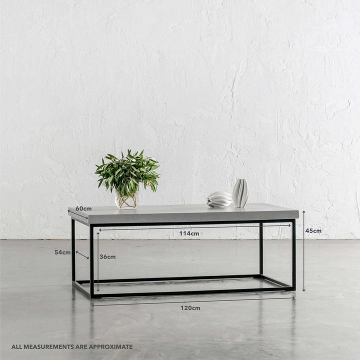 ARIA CONCRETE GRANITE RECTANGLE COFFEE TABLE | ZINC ASH | MEASUREMENTS