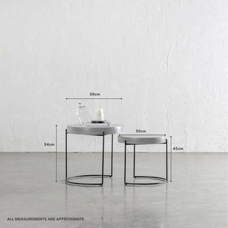 ARIA CONCRETE GRANITE SIDE TABLES  |  ROUND  |  PACKAGE 2 x SIDE TABLES  |  ZINC ASH | MEASUREMENTS