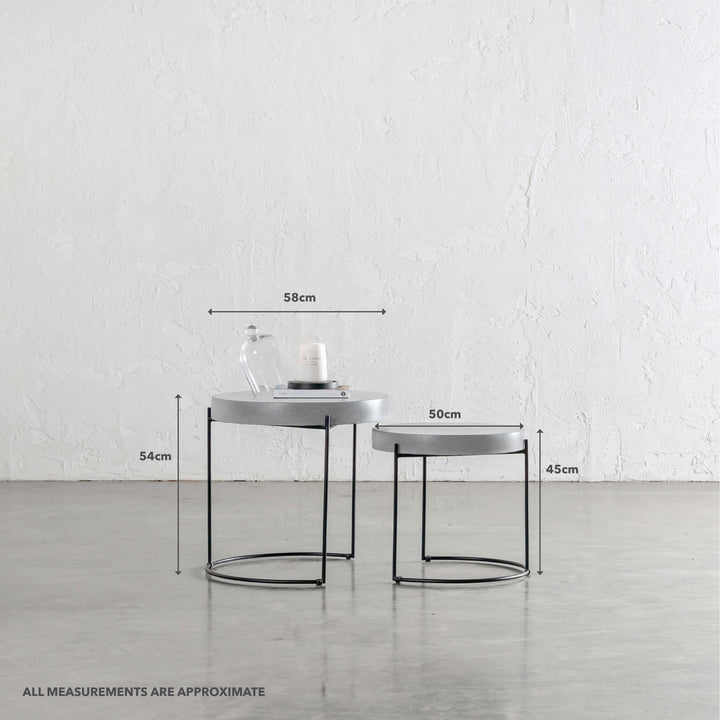 ARIA CONCRETE GRANITE SIDE TABLES  |  ROUND  |  PACKAGE 2 x SIDE TABLES  |  ZINC ASH | MEASUREMENTS