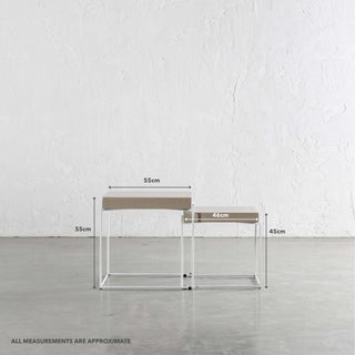 ARIA CONCRETE GRANITE SIDE TABLES |  SQUARE  |  PACKAGE  2 x SIDE TABLES  | SAHARA CIMENT + WHITE FRAME | MEASUREMENTS