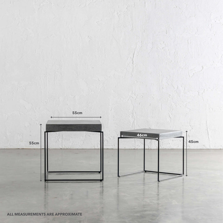 ARIA CONCRETE GRANITE SIDE TABLES |  SQUARE  |  PACKAGE  2 x SIDE TABLES  |  ZINC ASH | MEASUREMENTS