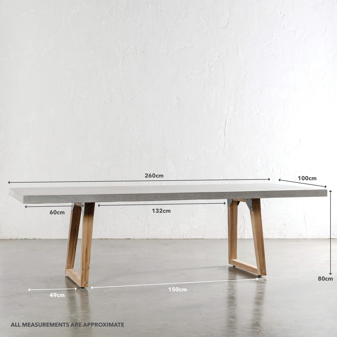 ARIA GRANITE CONCRETE DINING TABLE + SCANDI LEG  |   ZINC ASH  |  260CM | MEASUREMENTS