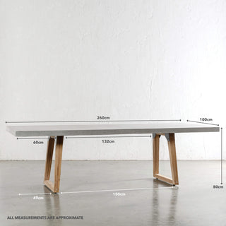 ARIA GRANITE CONCRETE DINING TABLE + SCANDI LEG  |   ZINC ASH  |  260CM | MEASUREMENTS