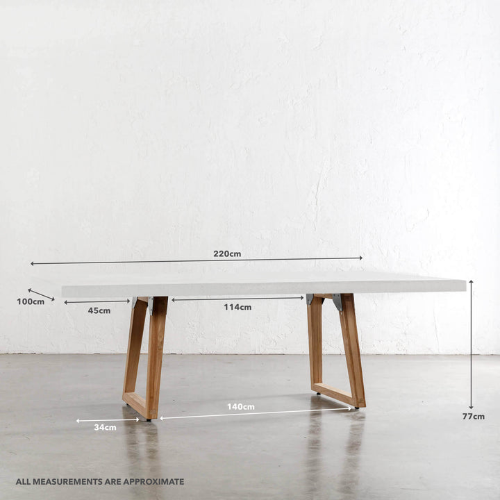 ARIA GRANITE CONCRETE DINING TABLE + SCANDI LEG  |  BIANCO CIMENT  |  220CM | MEASUREMENTS