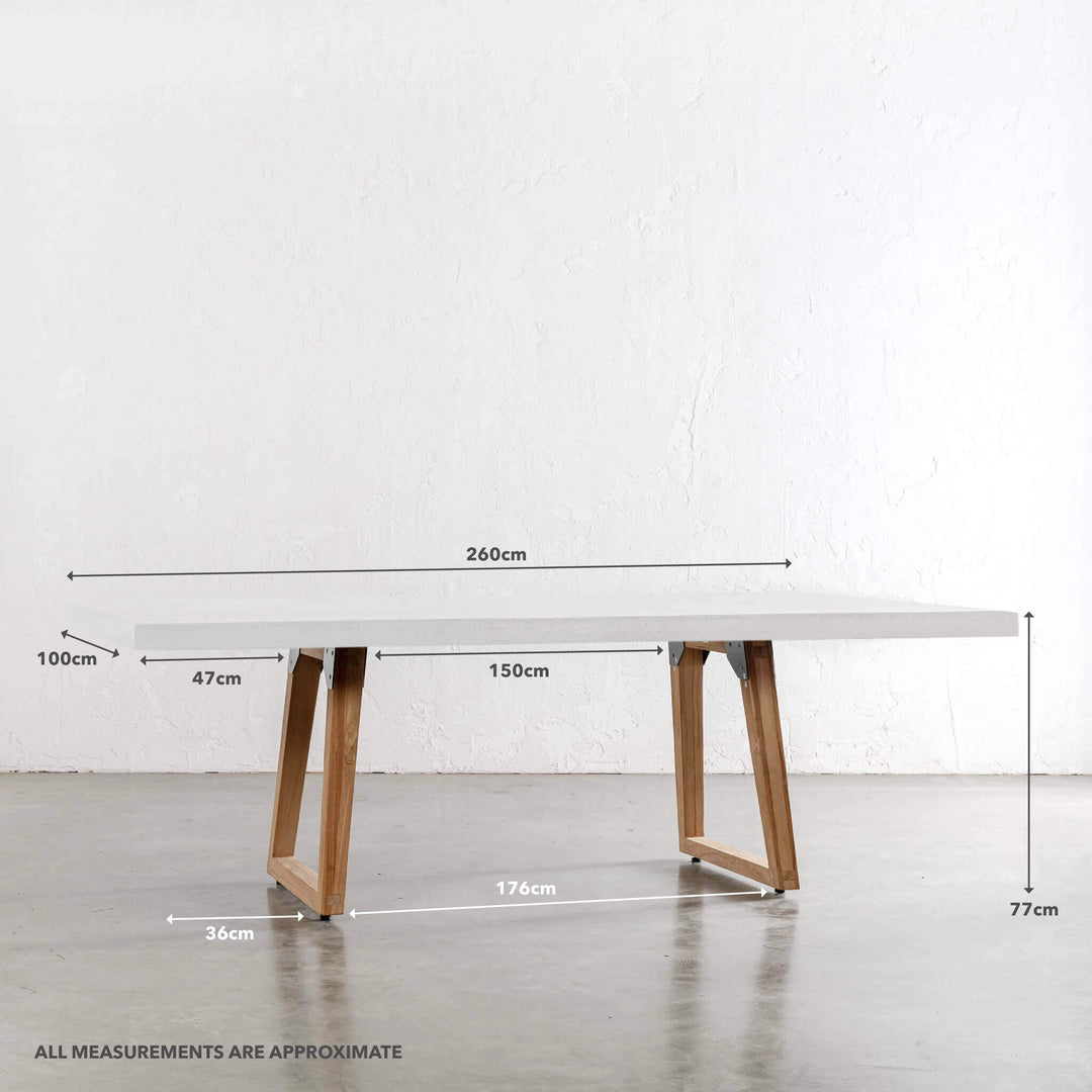 ARIA GRANITE CONCRETE DINING TABLE + SCANDI LEG  |  BIANCO CIMENT  |  260CM | MEASUREMENTS