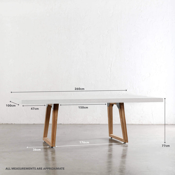 ARIA GRANITE CONCRETE DINING TABLE + SCANDI LEG  |  BIANCO CIMENT  |  260CM | MEASUREMENTS