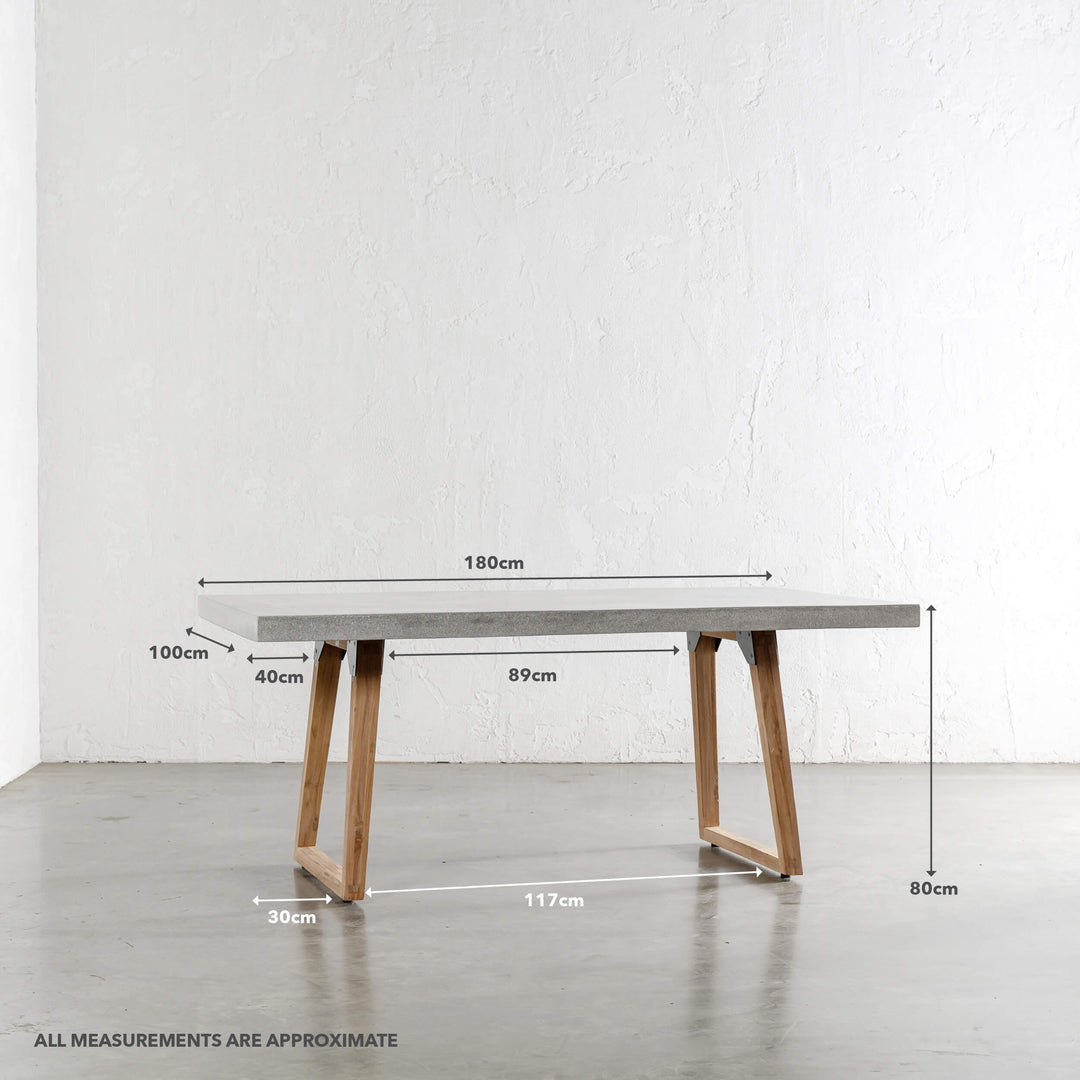 ARIA GRANITE CONCRETE DINING TABLE + SCANDI LEG  |  ZINC ASH  |  180CM | MEASUREMENTS