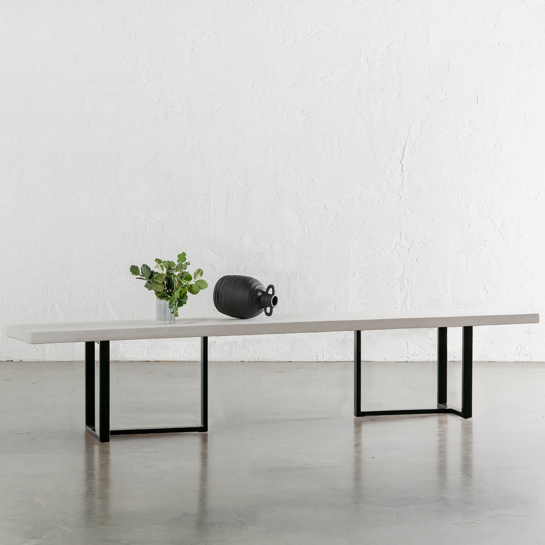 ARIA HALMSTAD BENCH  |  BIANCO CIMENT + BLACK IRON LEGS  |  240CM