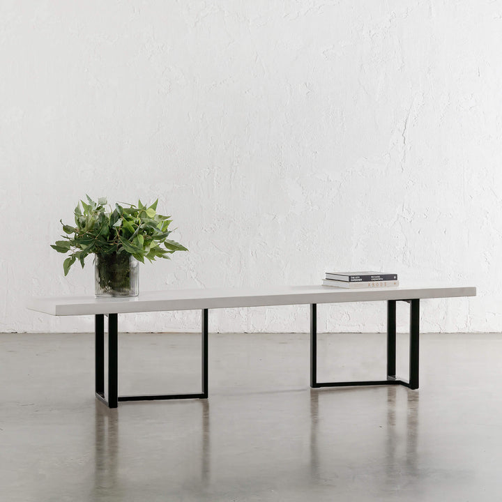 ARIA HALMSTAD BENCH  |  BIANCO CIMENT + BLACK IRON LEGS  |  200CM