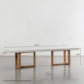 ARIA HALMSTAD BENCH  |  SAHARA CIMENT + TEAK LEGS  |  160CM | MEASUREMENTS