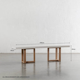 ARIA HALMSTAD BENCH  |  SAHARA CIMENT + TEAK LEGS  |  200CM | MEASUREMENTS