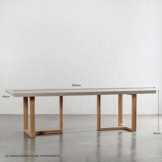 ARIA HALMSTAD BENCH  |  SAHARA CIMENT + TEAK LEGS  |  240CM | MEASUREMENTS