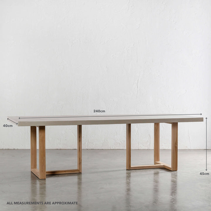 ARIA HALMSTAD BENCH  |  SAHARA CIMENT + TEAK LEGS  |  240CM | MEASUREMENTS