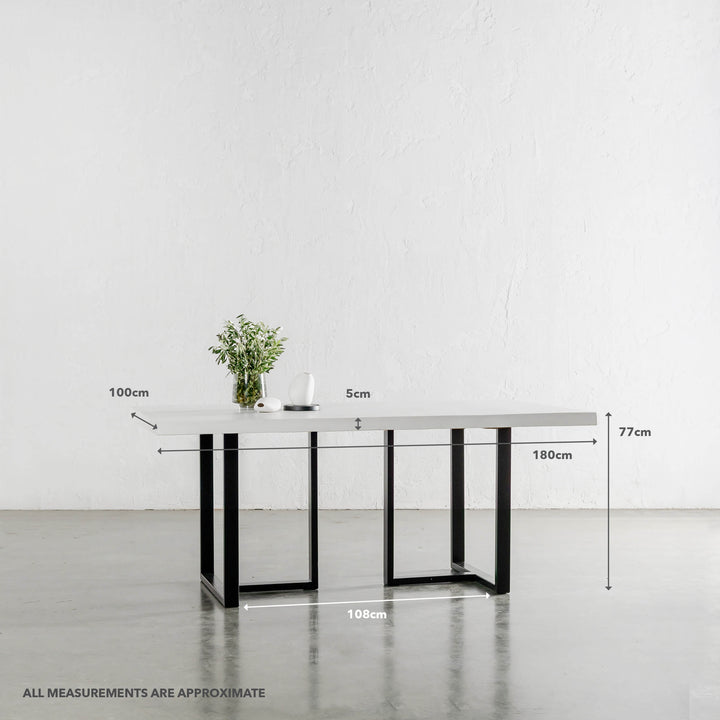 ARIA HALMSTAD DINING TABLE | BIANCO CIMENT + BLACK IRON LEGS | 180CM | MEASUREMENTS