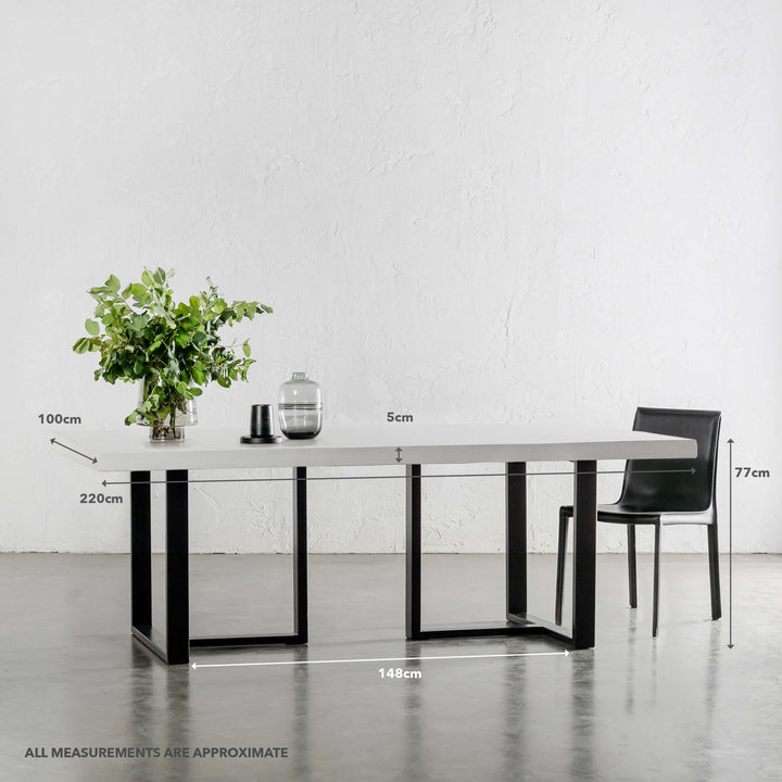 ARIA HALMSTAD DINING TABLE | BIANCO CIMENT + BLACK IRON LEGS | 220CM | MEASUREMENTS