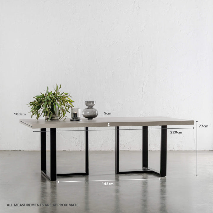 ARIA HALMSTAD DINING TABLE | SAHARA CIMENT + BLACK IRON LEGS | 220CM | MEASUREMENTS